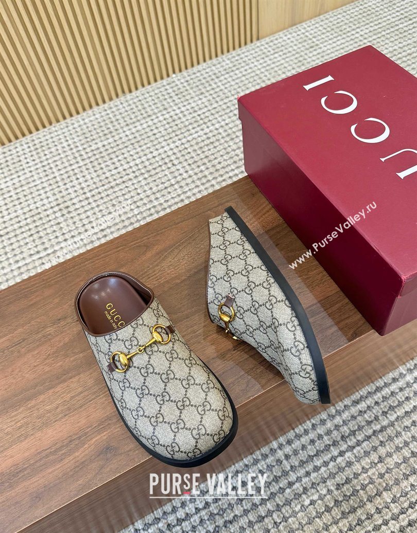 Gucci GG Canvas Flat Mules with Horsebit Beige 2025 836057 (MD-251020022)