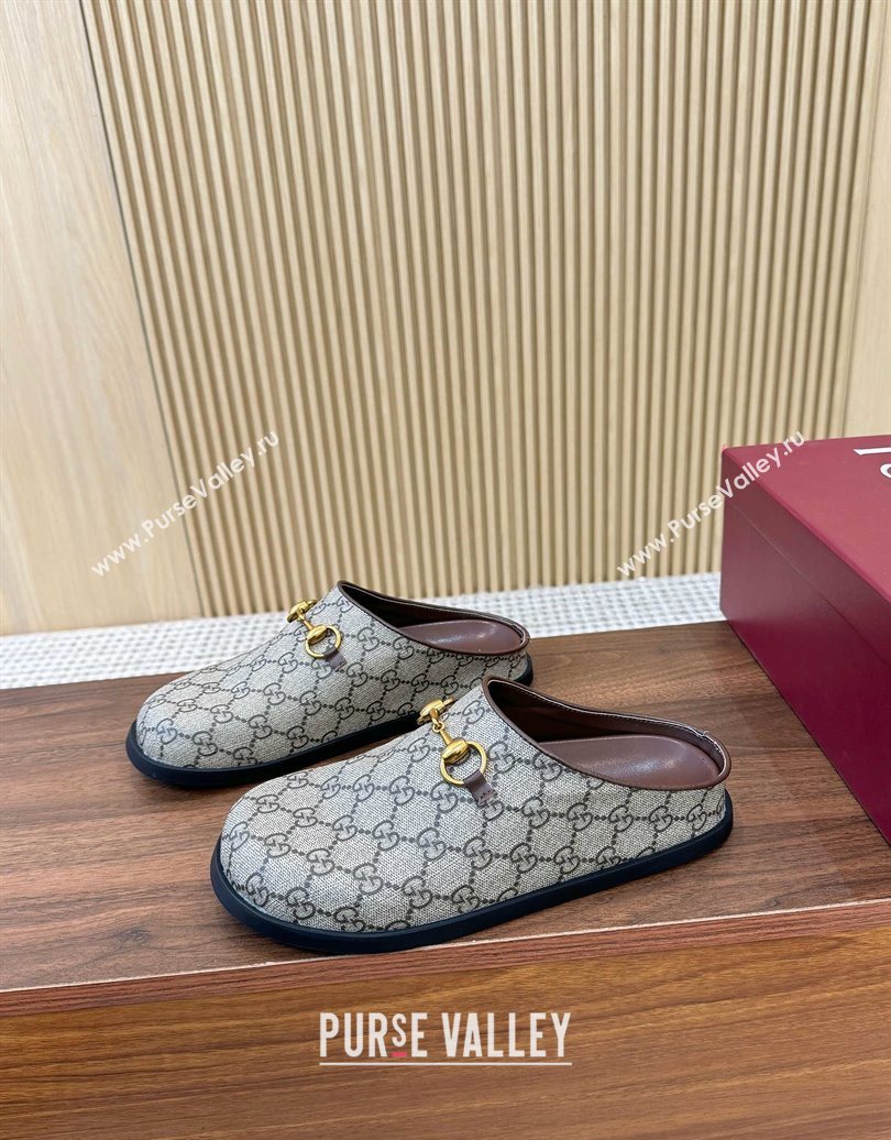 Gucci GG Canvas Flat Mules with Horsebit Beige 2025 836057 (MD-251020022)