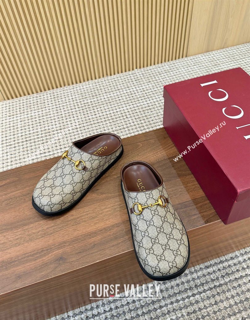 Gucci GG Canvas Flat Mules with Horsebit Beige 2025 836057 (MD-251020022)