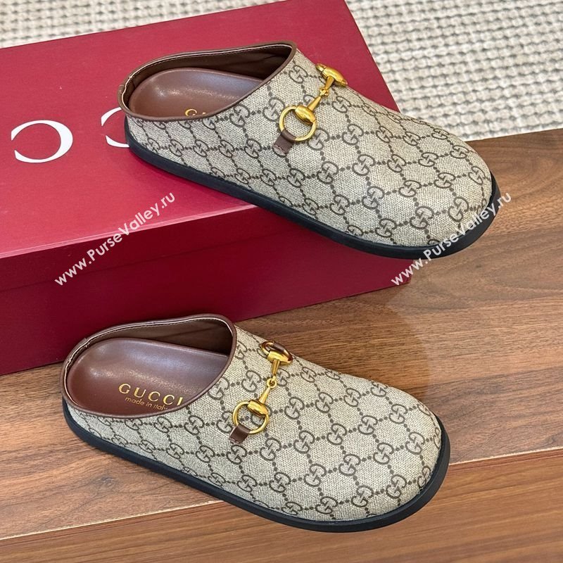 Gucci GG Canvas Flat Mules with Horsebit Beige 2025 836057 (MD-251020022)