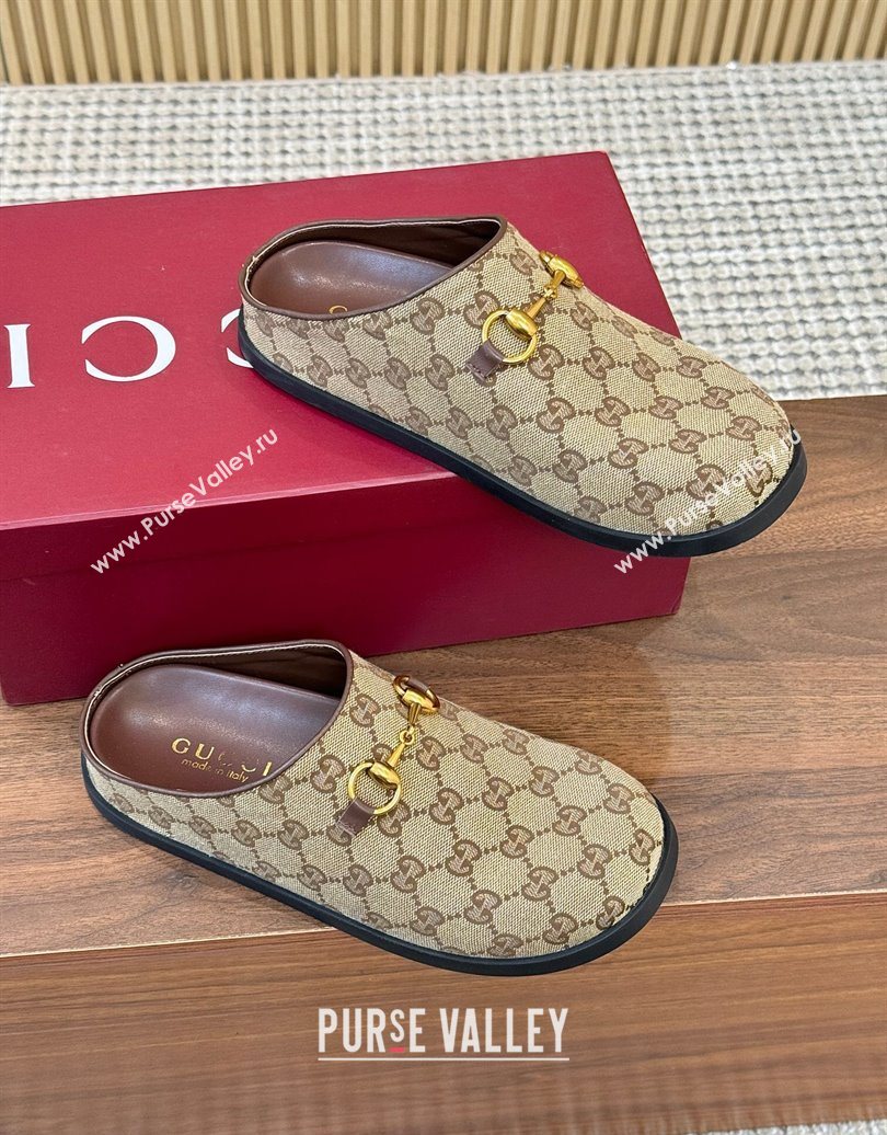 Gucci GG Canvas Flat Mules with Horsebit Camel 2025 836057 (MD-251020025)