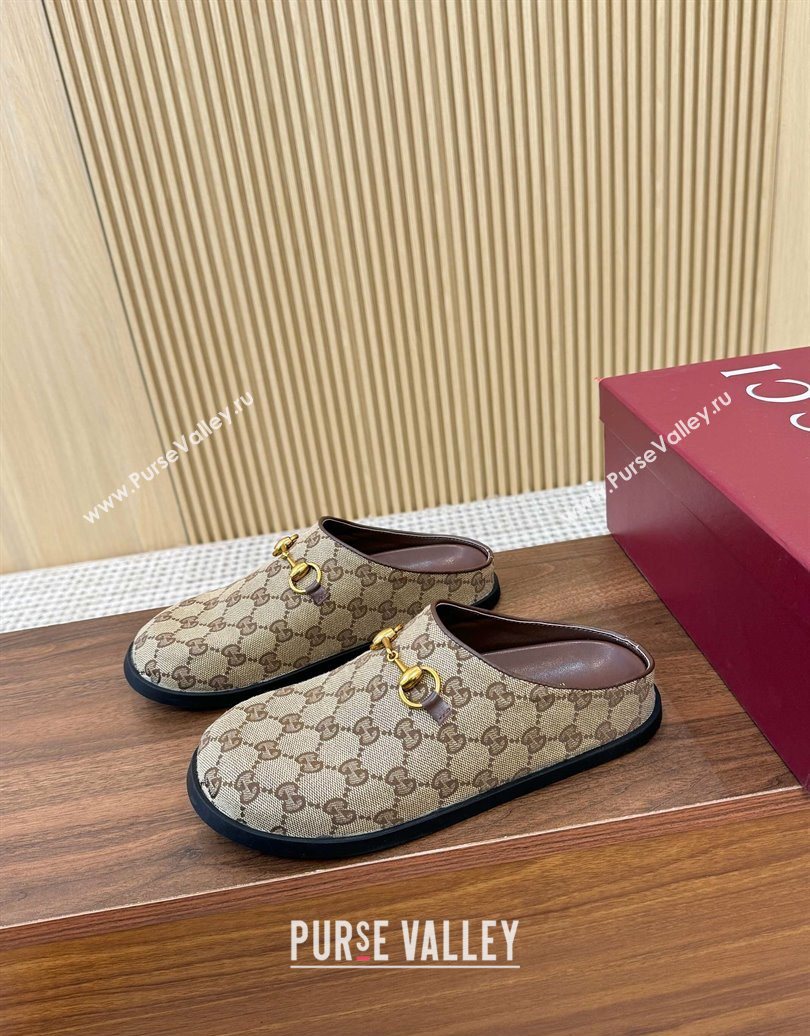 Gucci GG Canvas Flat Mules with Horsebit Camel 2025 836057 (MD-251020025)
