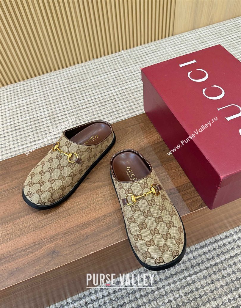Gucci GG Canvas Flat Mules with Horsebit Camel 2025 836057 (MD-251020025)