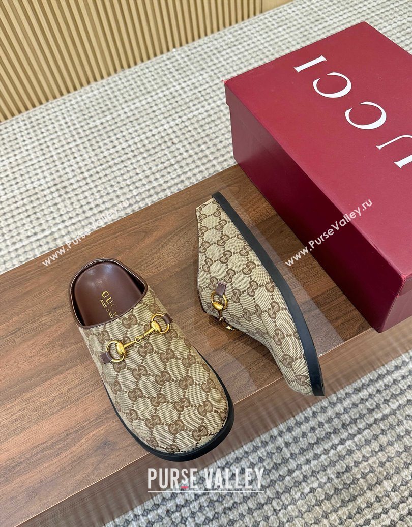 Gucci GG Canvas Flat Mules with Horsebit Camel 2025 836057 (MD-251020025)