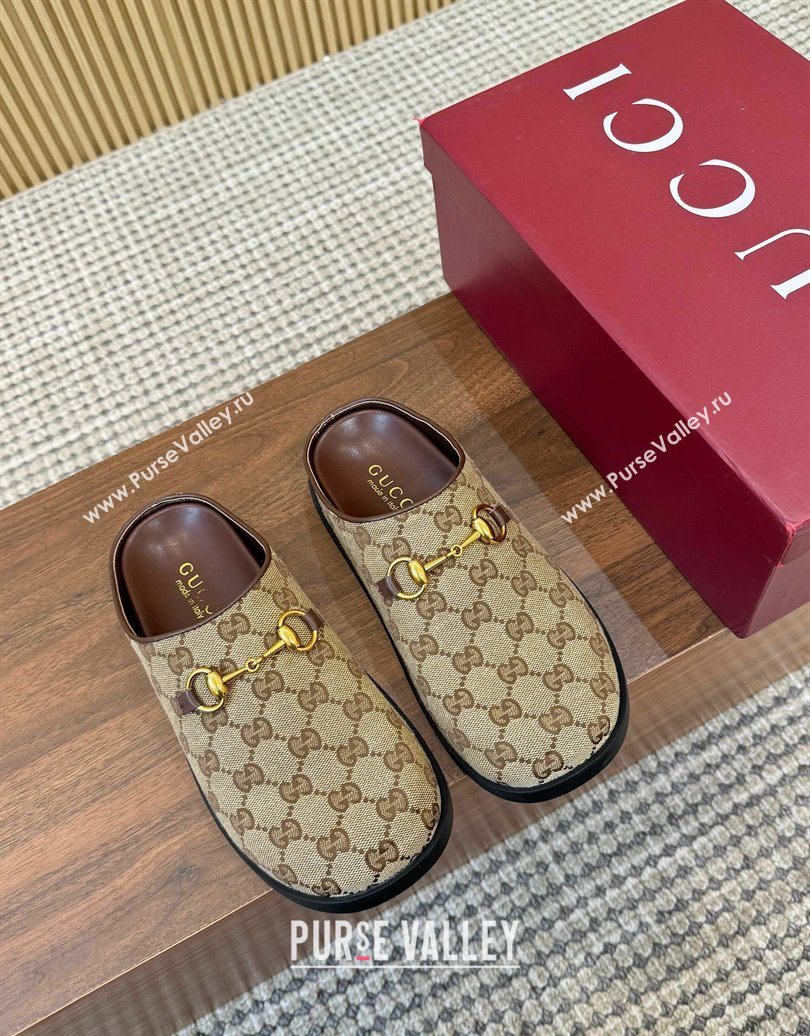 Gucci GG Canvas Flat Mules with Horsebit Camel 2025 836057 (MD-251020025)