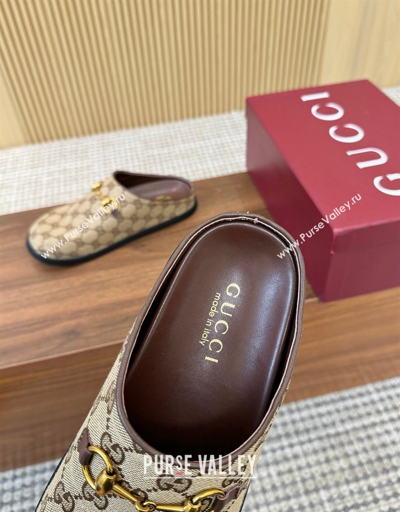 Gucci GG Canvas Flat Mules with Horsebit Camel 2025 836057 (MD-251020025)