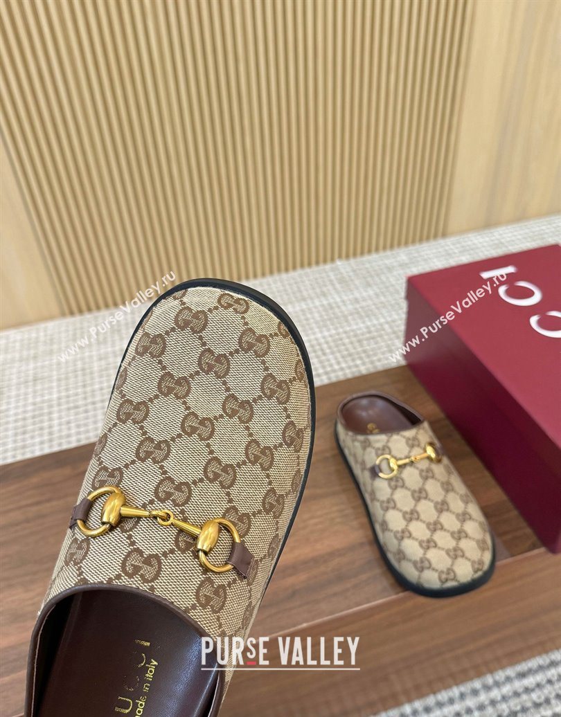 Gucci GG Canvas Flat Mules with Horsebit Camel 2025 836057 (MD-251020025)