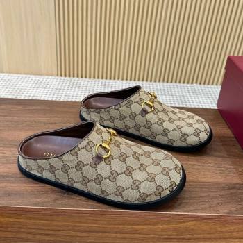 Gucci GG Canvas Flat Mules with Horsebit Camel 2025 836057 (MD-251020025)