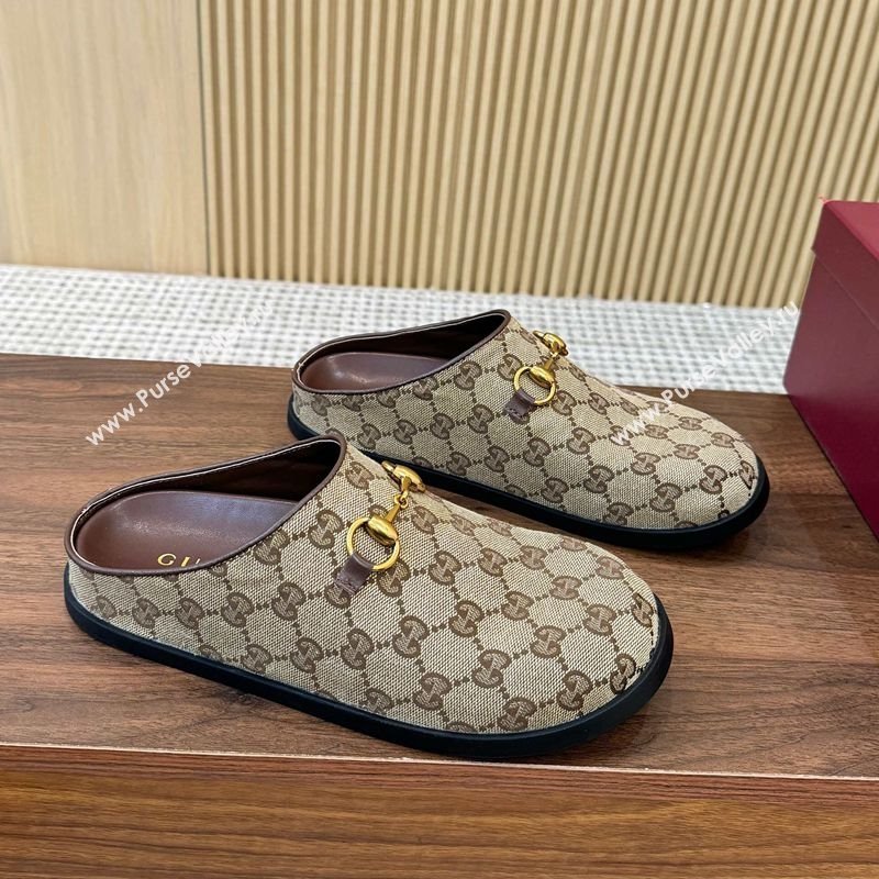Gucci GG Canvas Flat Mules with Horsebit Camel 2025 836057 (MD-251020025)