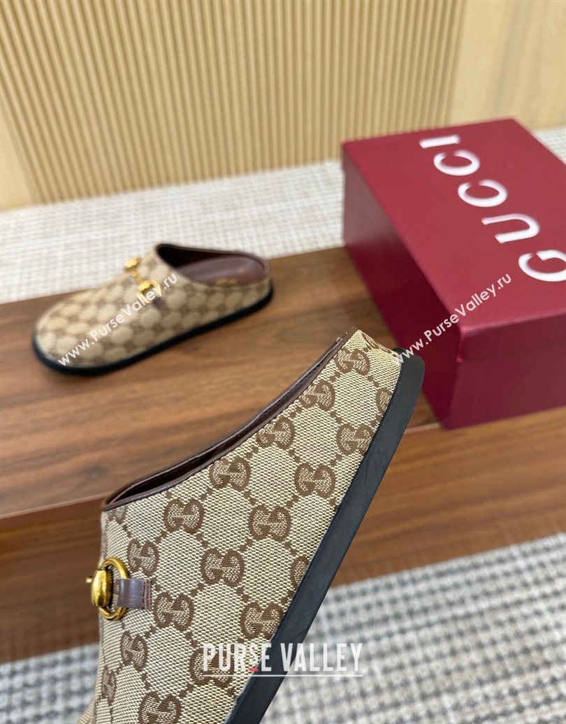 Gucci GG Canvas Flat Mules with Horsebit Camel 2025 836057 (MD-251020025)