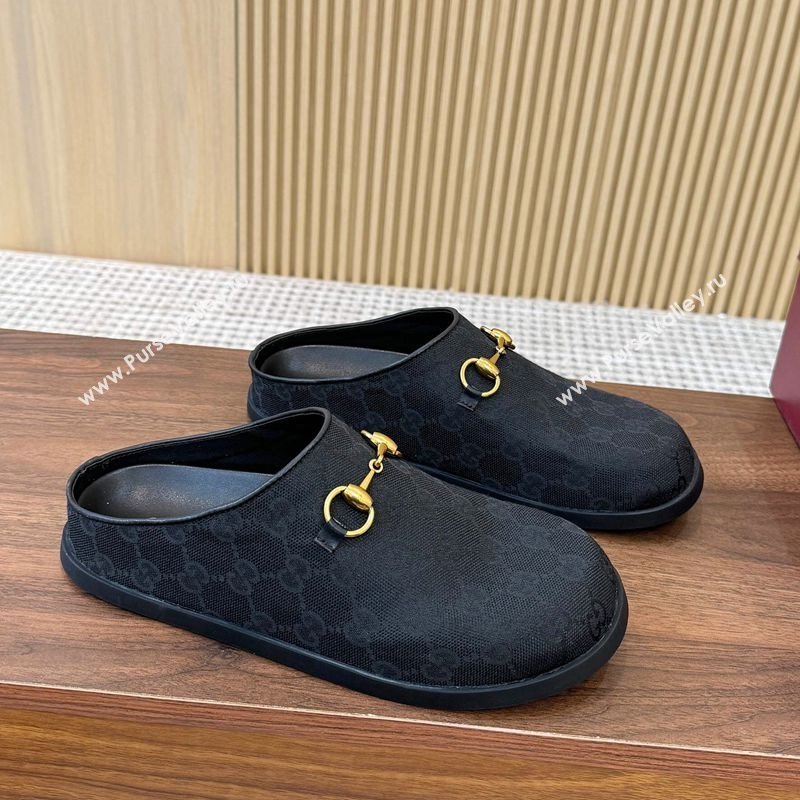 Gucci GG Canvas Flat Mules with Horsebit Black 2025 836057 (MD-251020026)