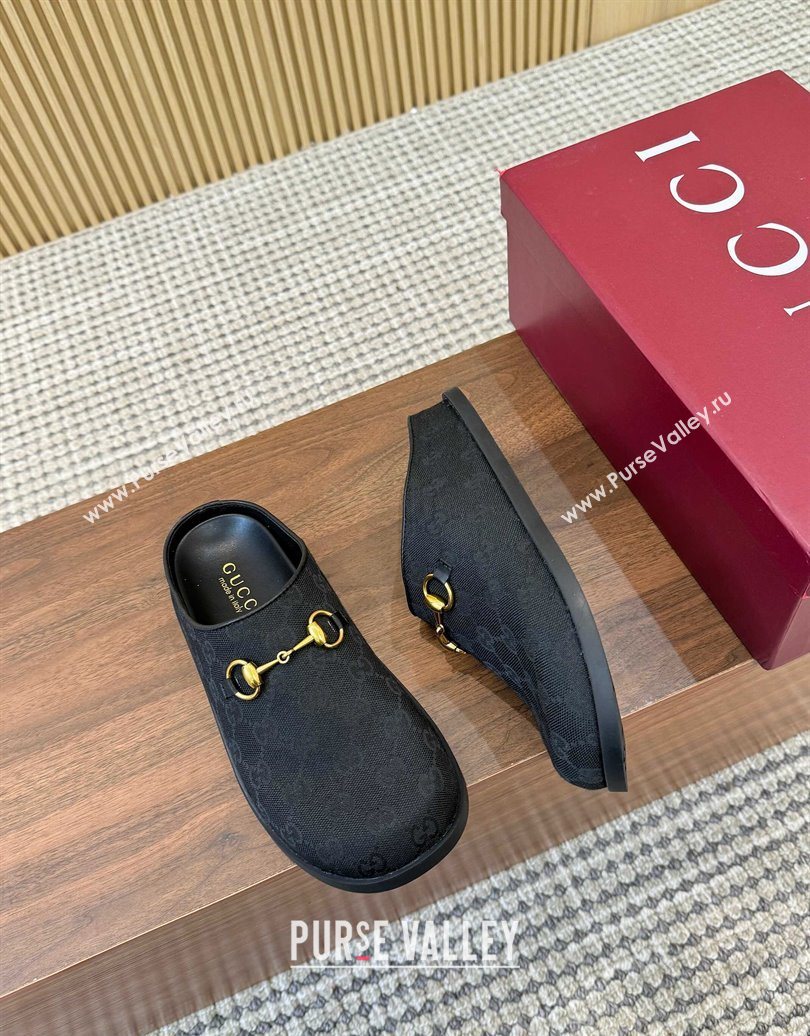 Gucci GG Canvas Flat Mules with Horsebit Black 2025 836057 (MD-251020026)