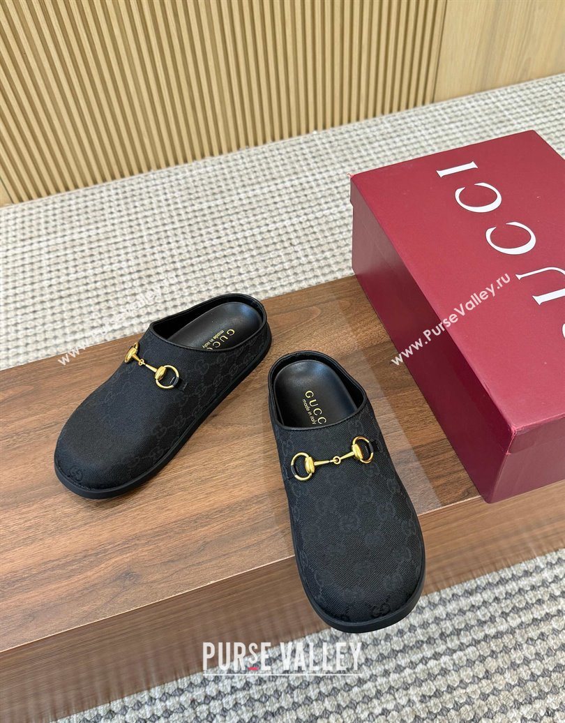 Gucci GG Canvas Flat Mules with Horsebit Black 2025 836057 (MD-251020026)