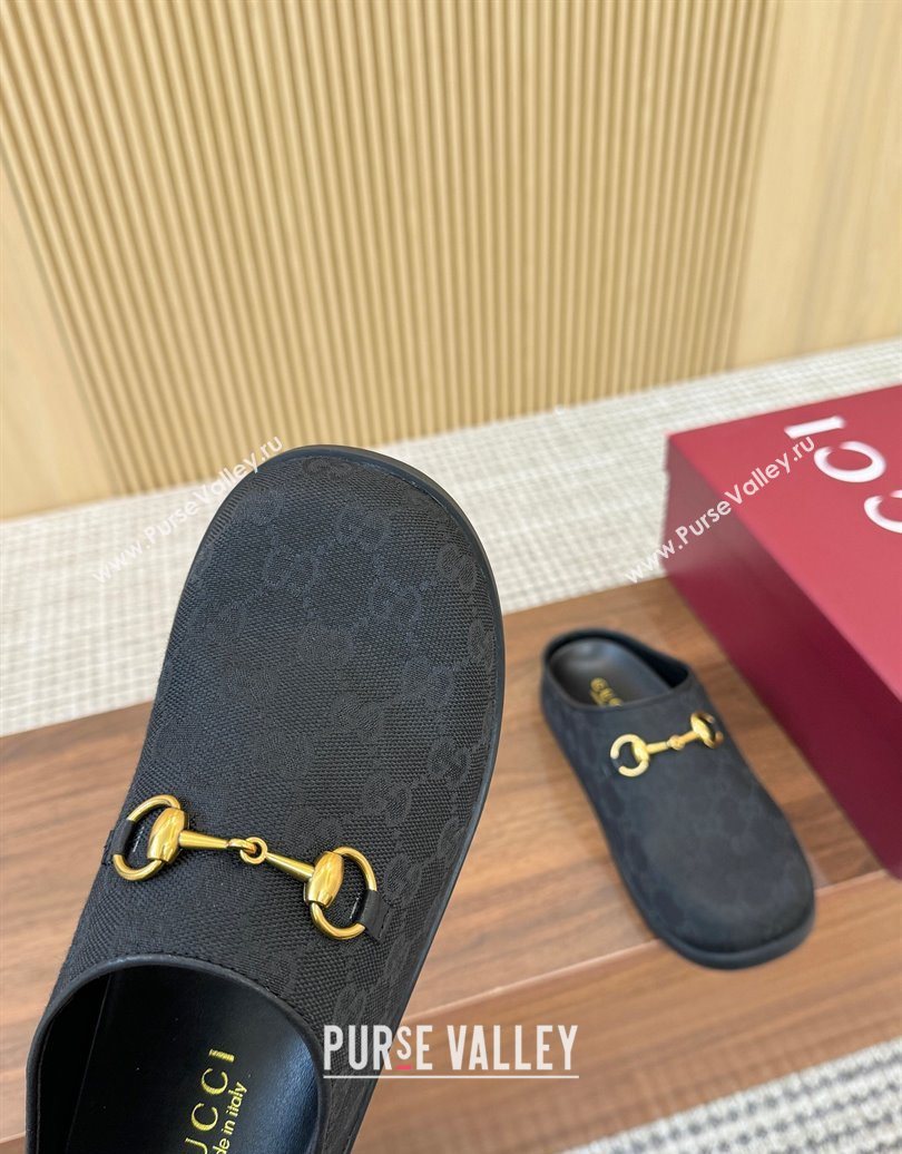 Gucci GG Canvas Flat Mules with Horsebit Black 2025 836057 (MD-251020026)