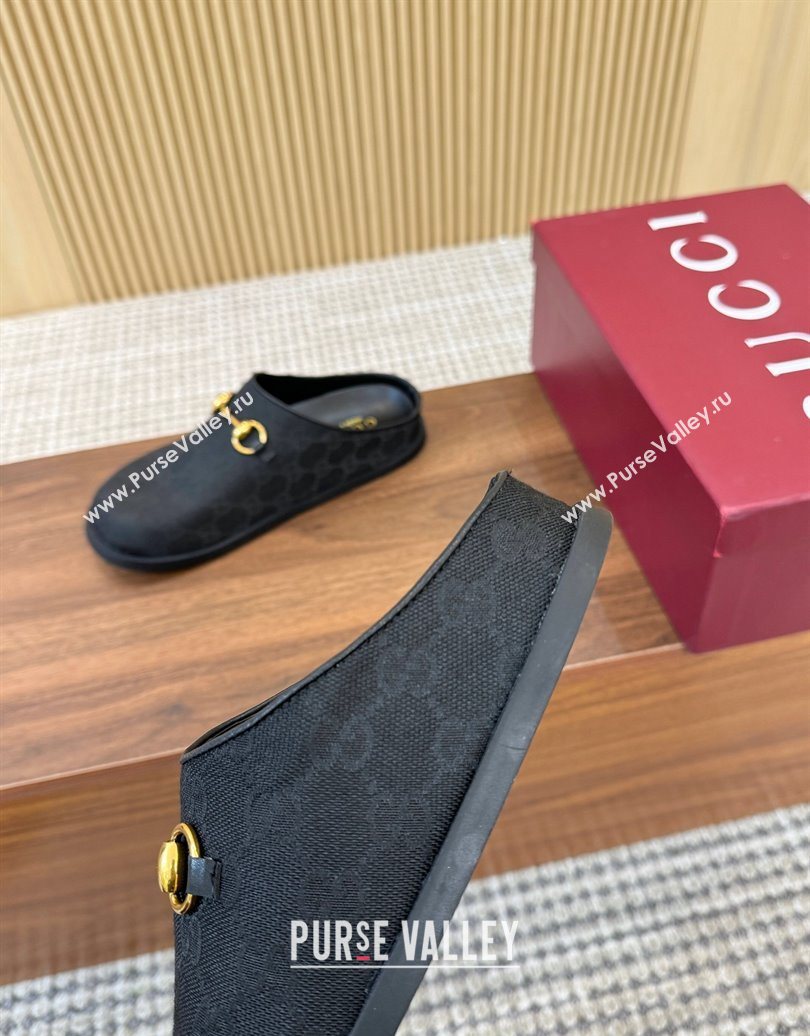 Gucci GG Canvas Flat Mules with Horsebit Black 2025 836057 (MD-251020026)