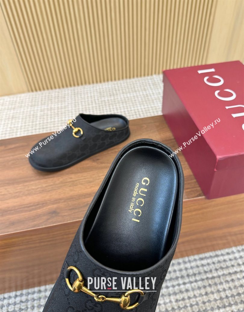 Gucci GG Canvas Flat Mules with Horsebit Black 2025 836057 (MD-251020026)