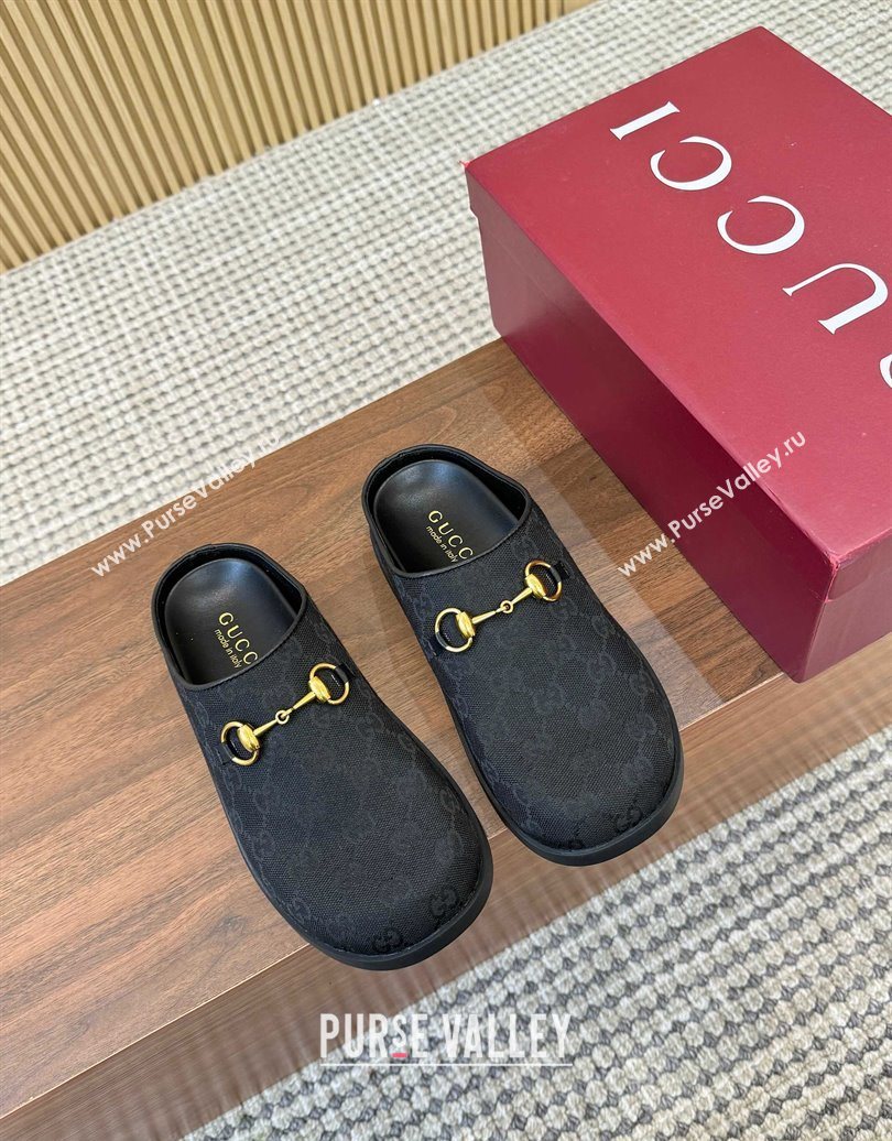Gucci GG Canvas Flat Mules with Horsebit Black 2025 836057 (MD-251020026)