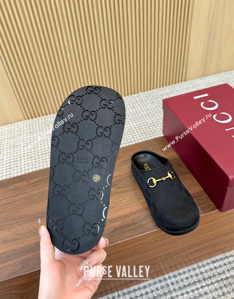 Gucci GG Canvas Flat Mules with Horsebit Black 2025 836057 (MD-251020026)