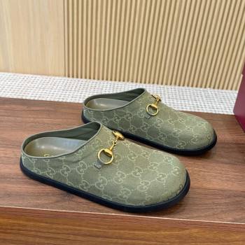 Gucci GG Canvas Flat Mules with Horsebit Green 2025 836057 (MD-251020027)