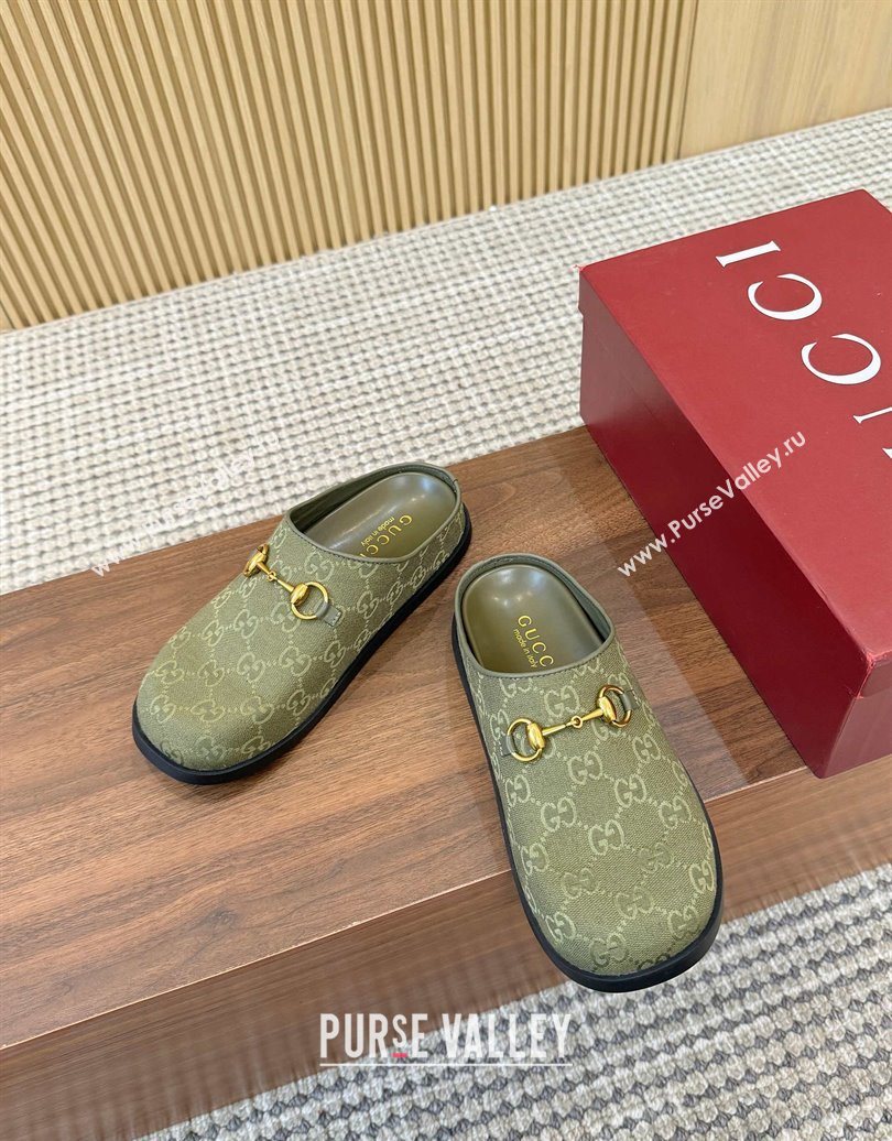 Gucci GG Canvas Flat Mules with Horsebit Green 2025 836057 (MD-251020027)