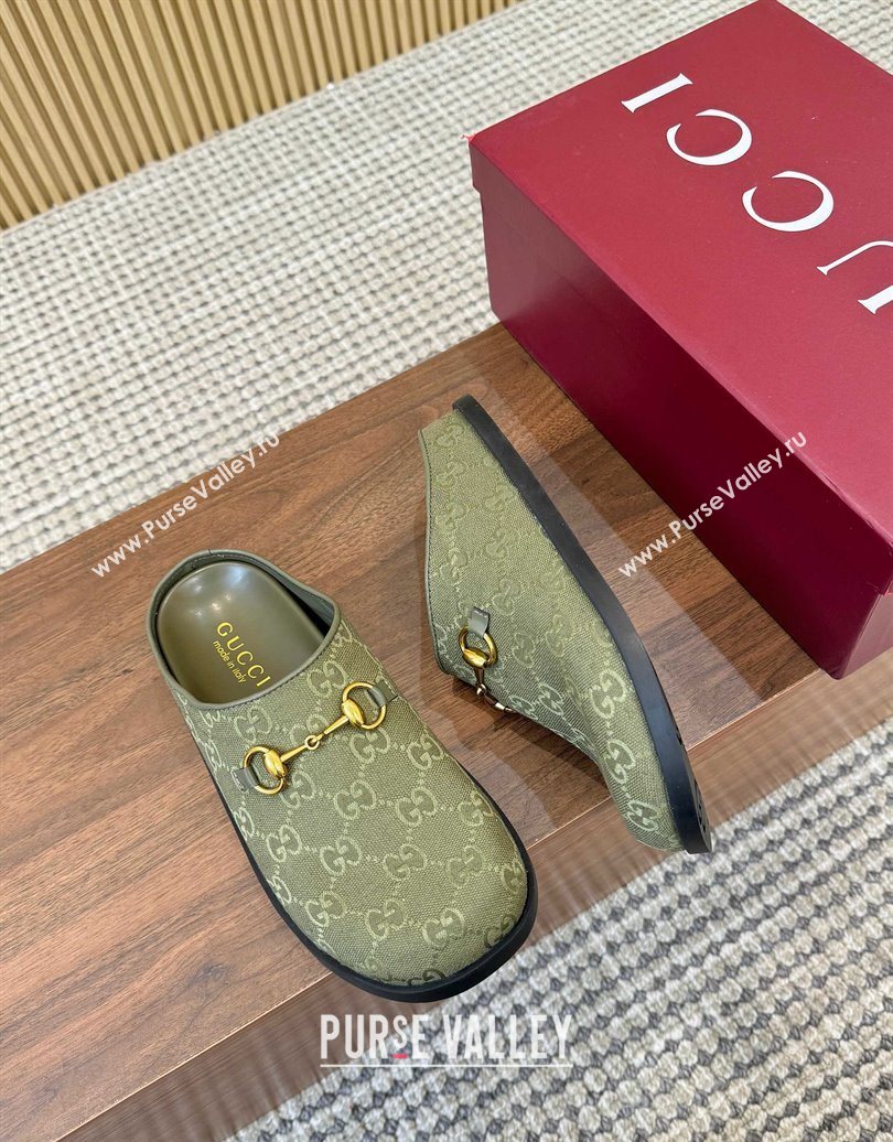 Gucci GG Canvas Flat Mules with Horsebit Green 2025 836057 (MD-251020027)