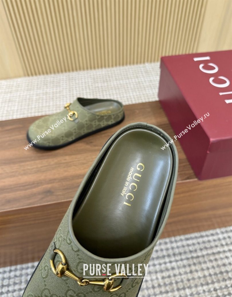Gucci GG Canvas Flat Mules with Horsebit Green 2025 836057 (MD-251020027)