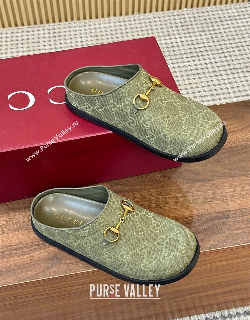 Gucci GG Canvas Flat Mules with Horsebit Green 2025 836057 (MD-251020027)