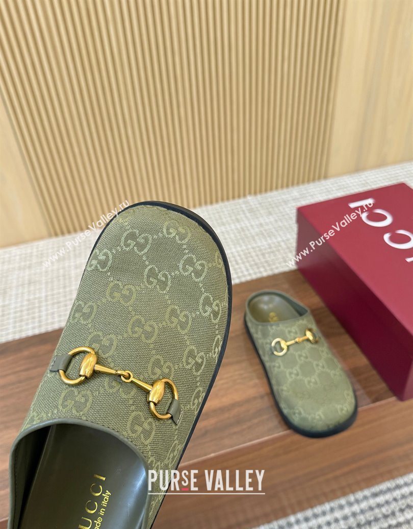 Gucci GG Canvas Flat Mules with Horsebit Green 2025 836057 (MD-251020027)