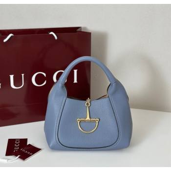 Gucci Softbit Leather Medium Shoulder Bag with Oversized Half Horsebit Light Blue 2025 837467 (DLH-251124115)