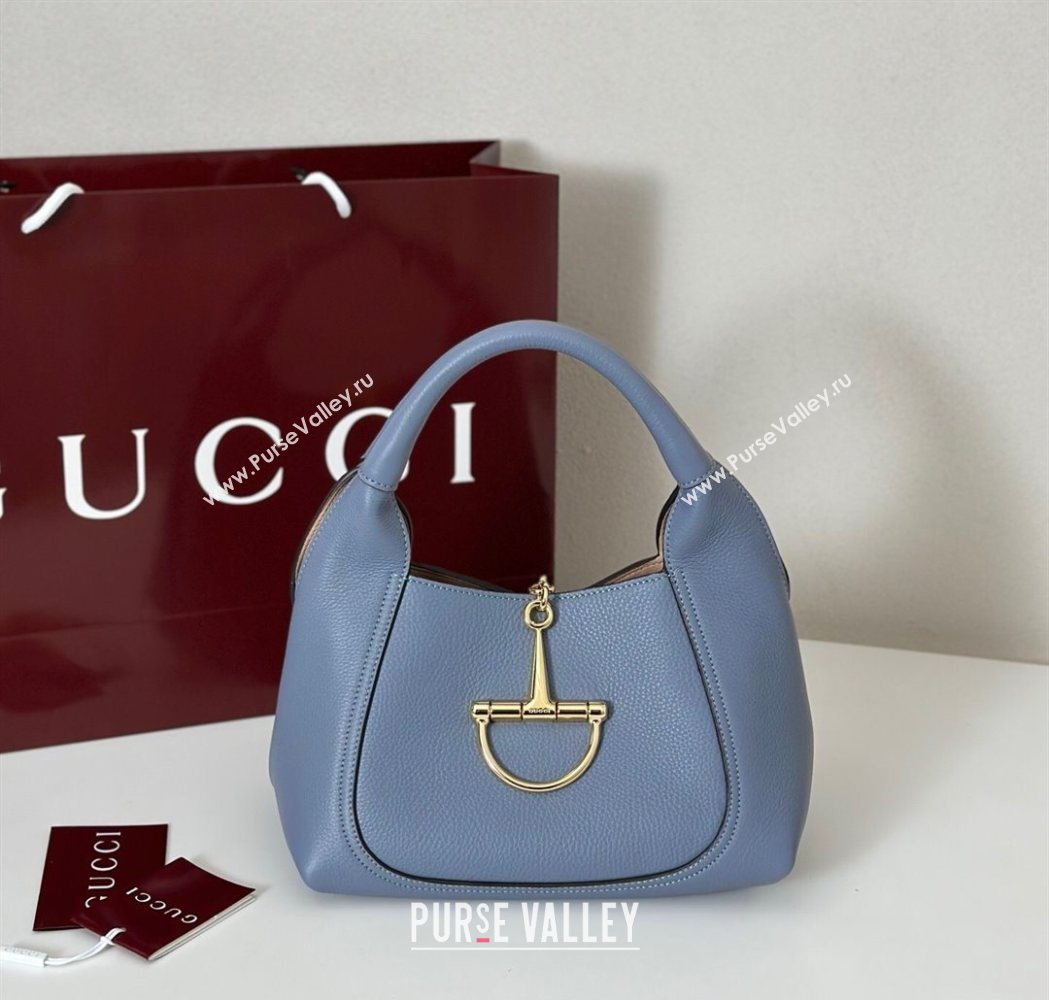 Gucci Softbit Leather Medium Shoulder Bag with Oversized Half Horsebit Light Blue 2025 837467 (DLH-251124115)