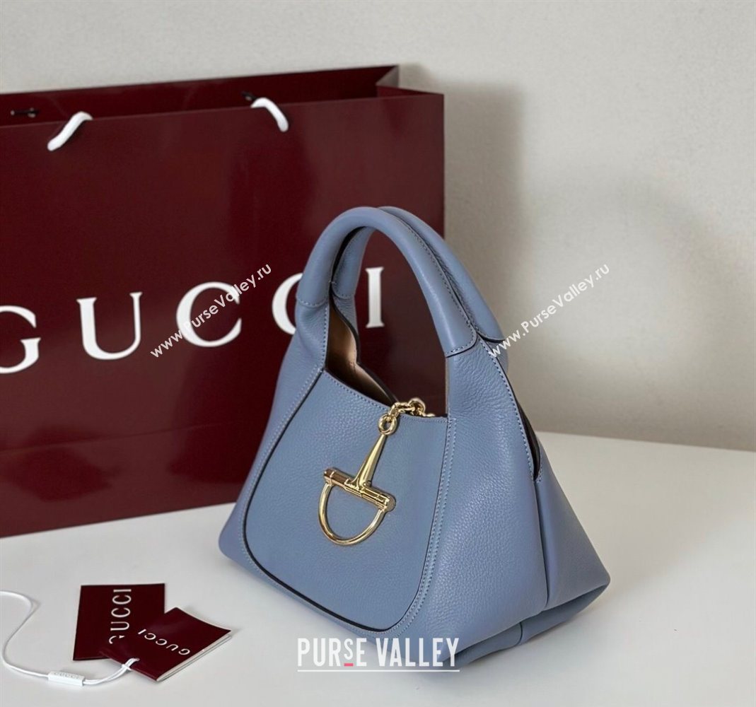 Gucci Softbit Leather Medium Shoulder Bag with Oversized Half Horsebit Light Blue 2025 837467 (DLH-251124115)