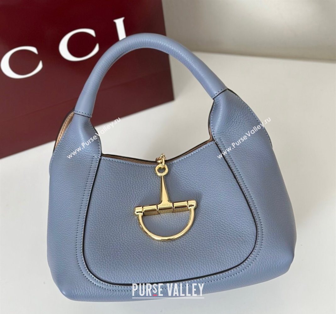 Gucci Softbit Leather Medium Shoulder Bag with Oversized Half Horsebit Light Blue 2025 837467 (DLH-251124115)