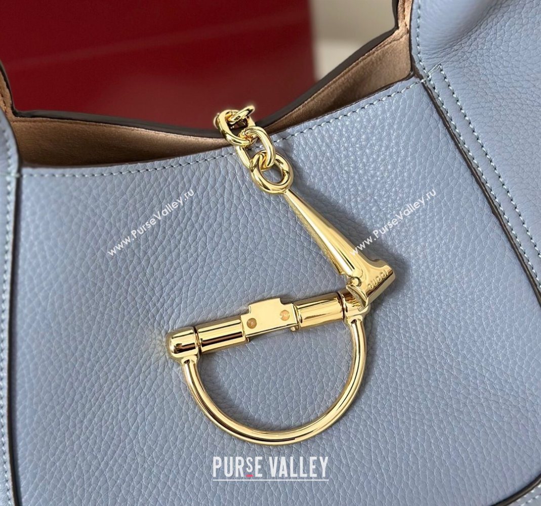 Gucci Softbit Leather Medium Shoulder Bag with Oversized Half Horsebit Light Blue 2025 837467 (DLH-251124115)
