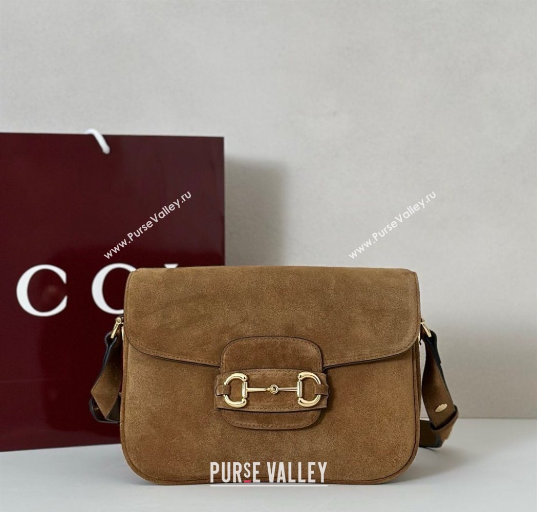 Gucci Horsebit 1955 Aura small shoulder bag in Suede Brown 2025 847063 (DLH-251124080)
