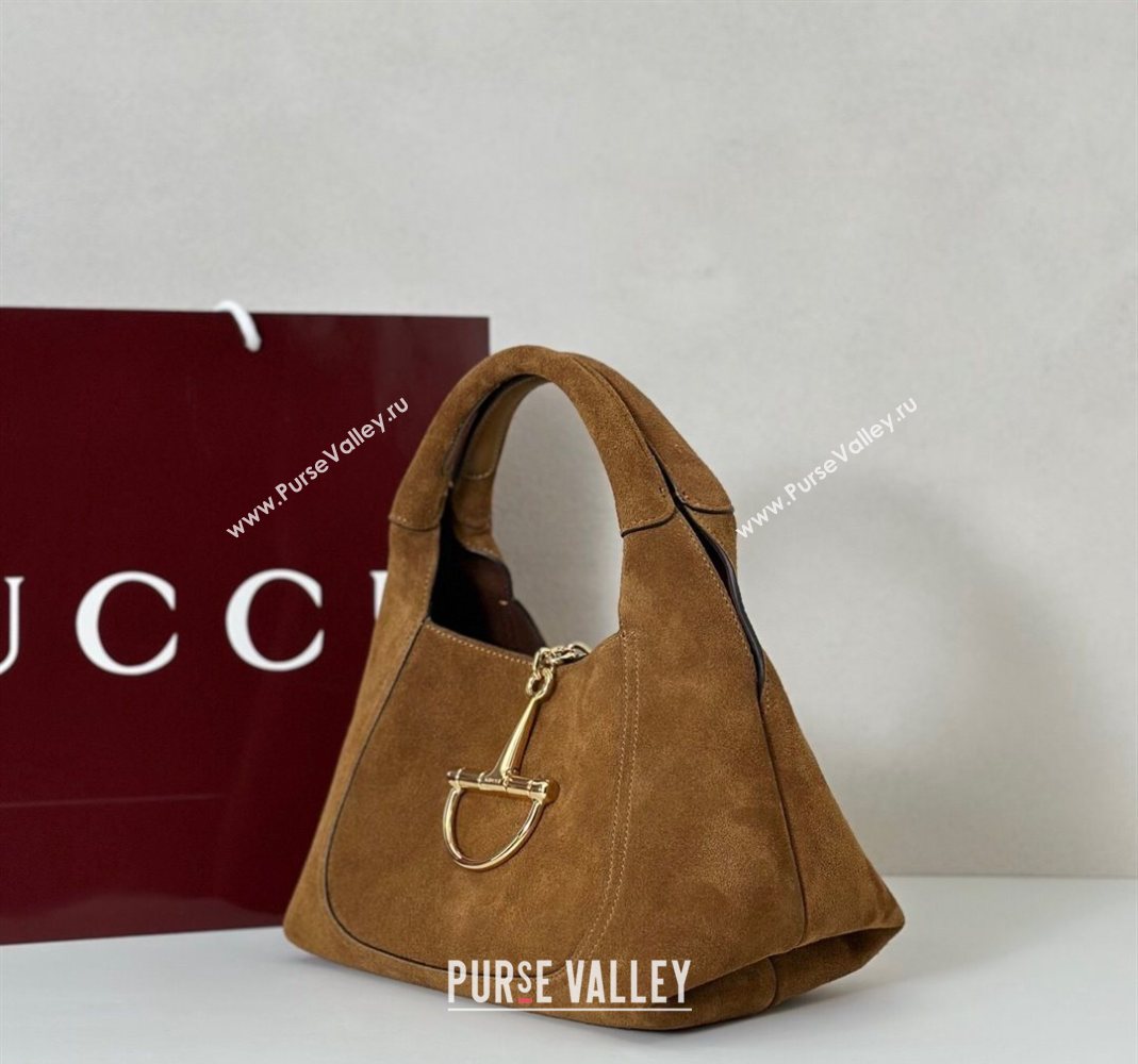Gucci Softbit Suede Medium Shoulder Bag with Oversized Half Horsebit Brown 2025 837467 (DLH-251124122)