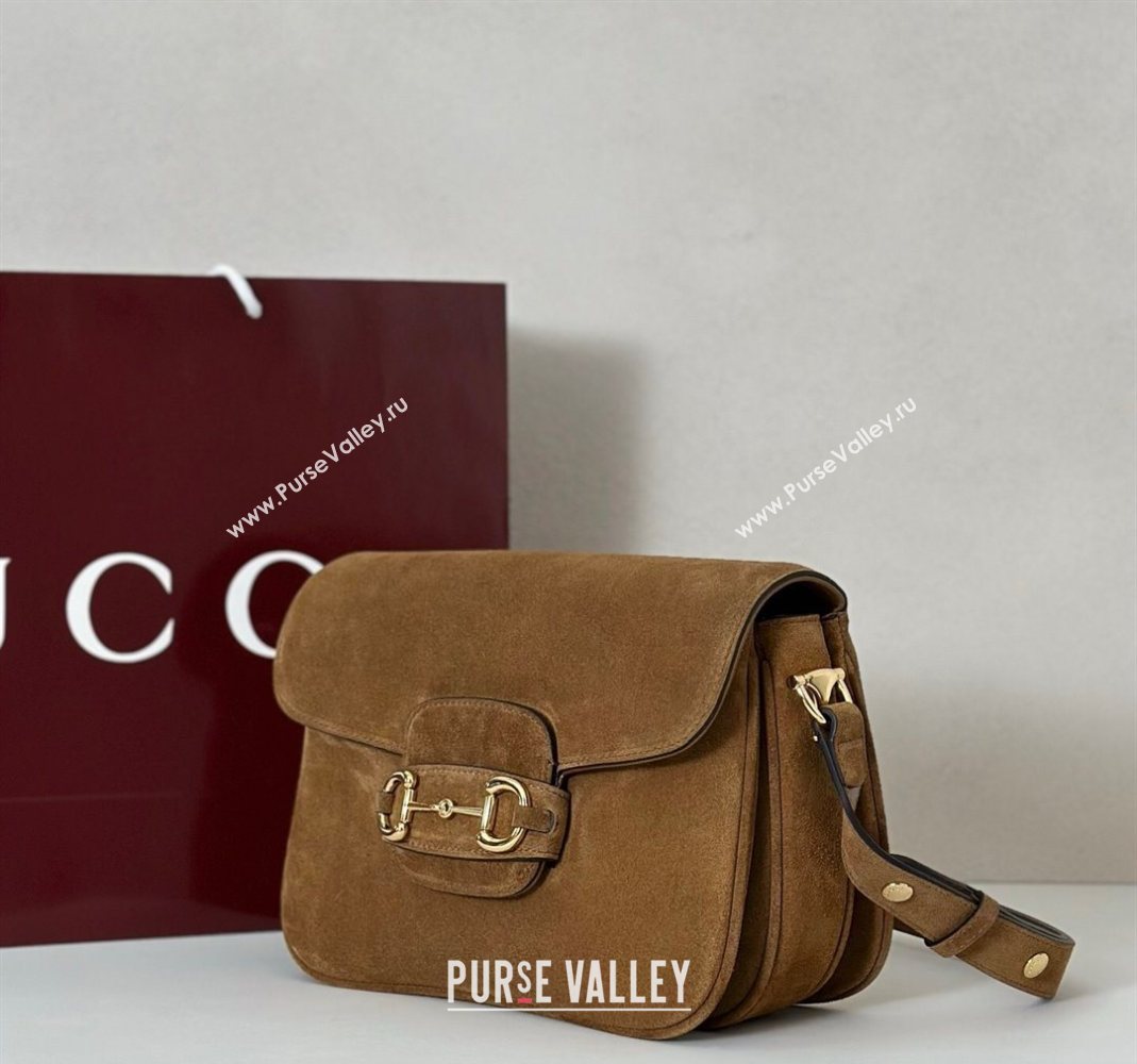 Gucci Horsebit 1955 Aura small shoulder bag in Suede Brown 2025 847063 (DLH-251124080)
