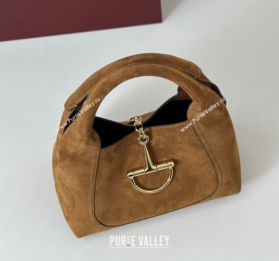 Gucci Softbit Suede Medium Shoulder Bag with Oversized Half Horsebit Brown 2025 837467 (DLH-251124122)