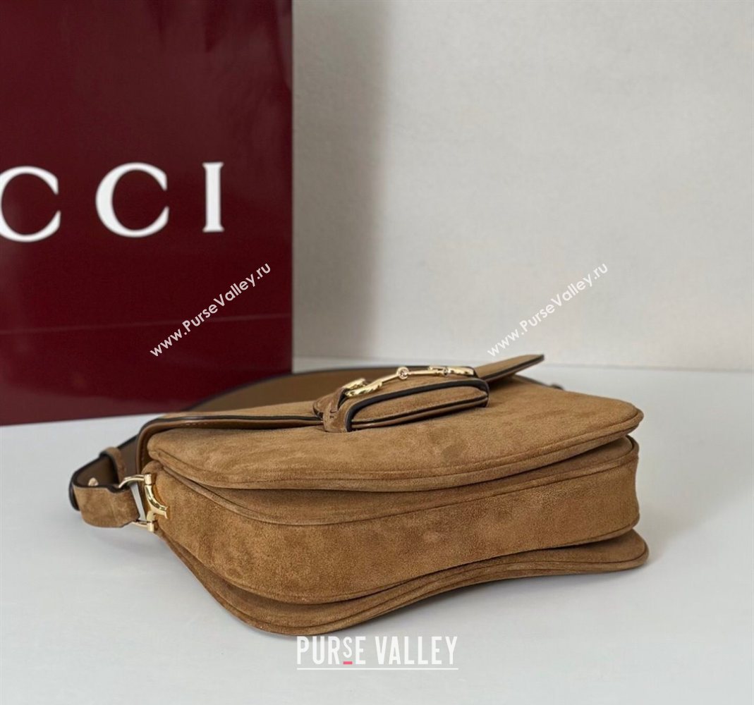 Gucci Horsebit 1955 Aura small shoulder bag in Suede Brown 2025 847063 (DLH-251124080)