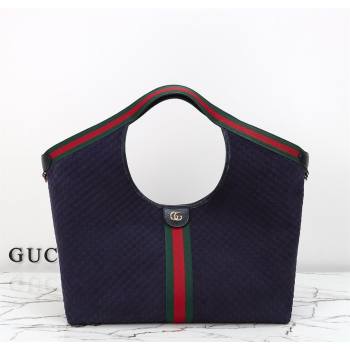 Gucci Giglio Large Tote Bag in GG Suede 853971 Dark Blue 2025 (DLH-251124074)