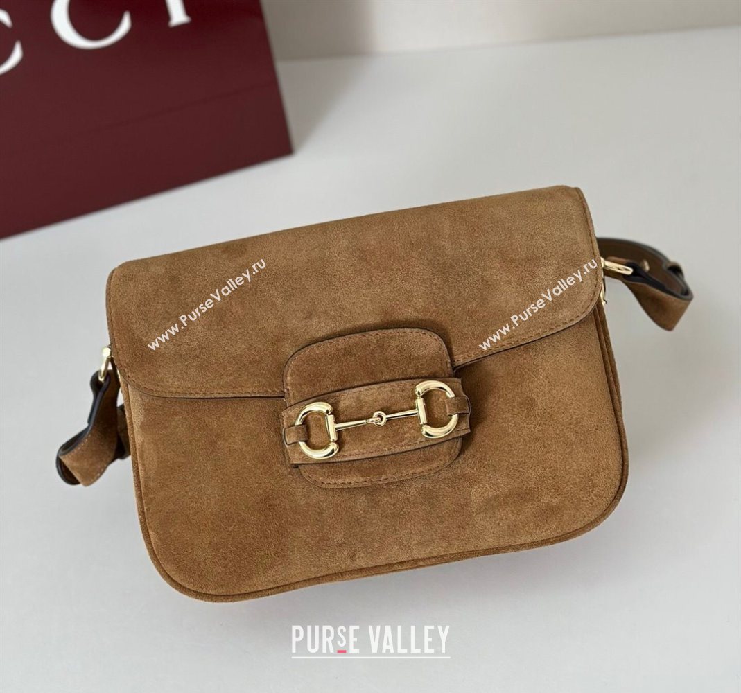 Gucci Horsebit 1955 Aura small shoulder bag in Suede Brown 2025 847063 (DLH-251124080)