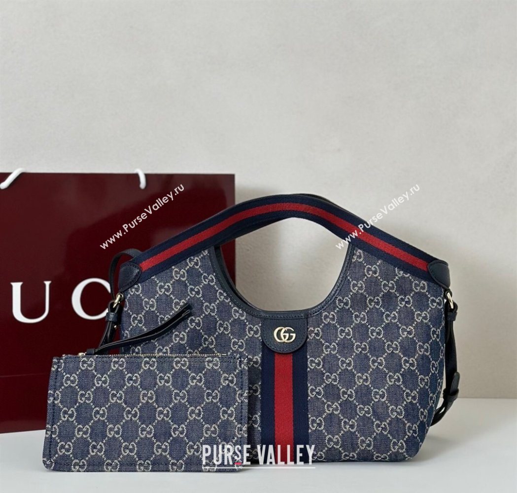 Gucci Giglio Small Tote Bag in GG Denim 860845 Navy Blue 2025 (DLH-251124075)