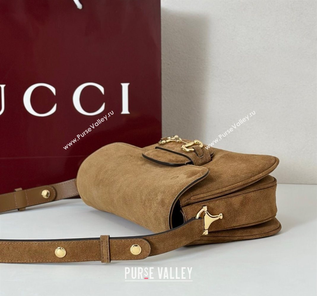 Gucci Horsebit 1955 Aura small shoulder bag in Suede Brown 2025 847063 (DLH-251124080)