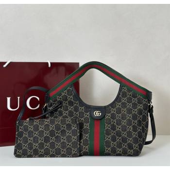 Gucci Giglio Small Tote Bag in GG Denim 860845 Black 2025 (DLH-251124078)