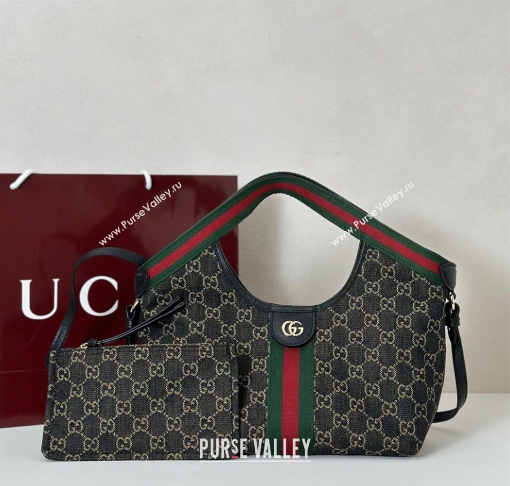 Gucci Giglio Small Tote Bag in GG Denim 860845 Black 2025 (DLH-251124078)