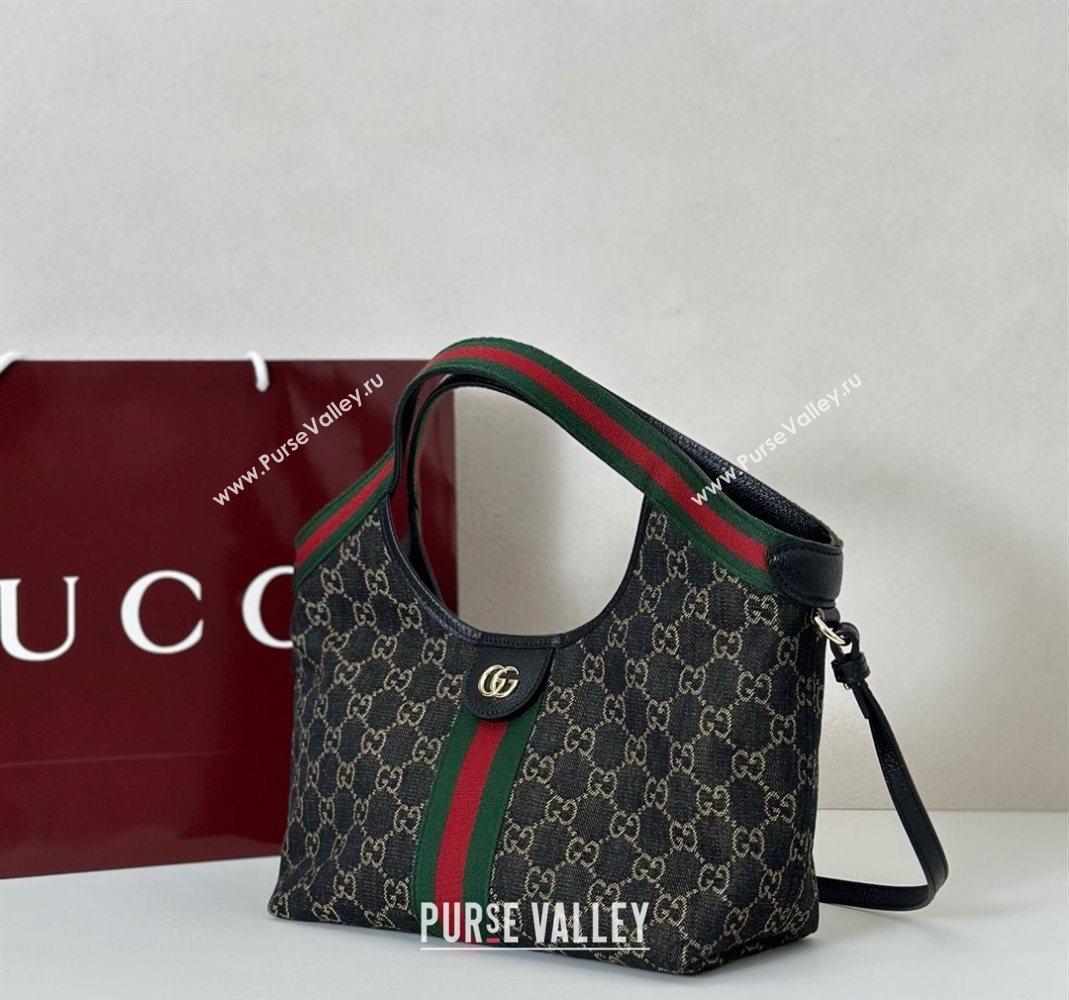Gucci Giglio Small Tote Bag in GG Denim 860845 Black 2025 (DLH-251124078)