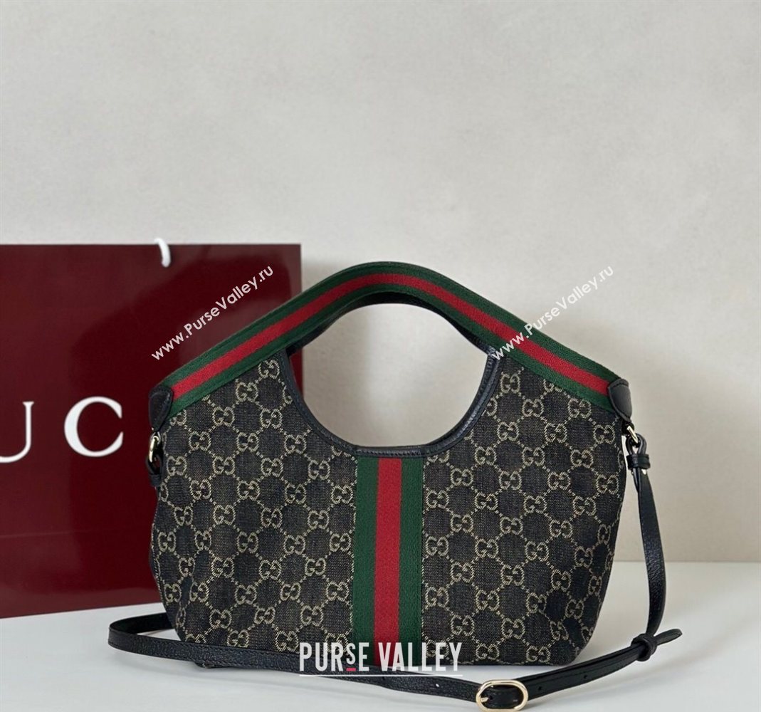 Gucci Giglio Small Tote Bag in GG Denim 860845 Black 2025 (DLH-251124078)