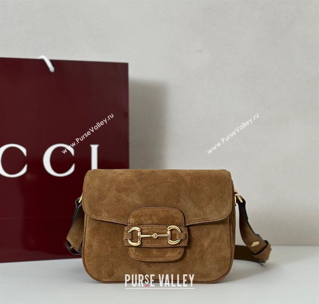Gucci Horsebit 1955 Aura mini shoulder bag in Suede Brown 2025 847064 (DLH-251124127)