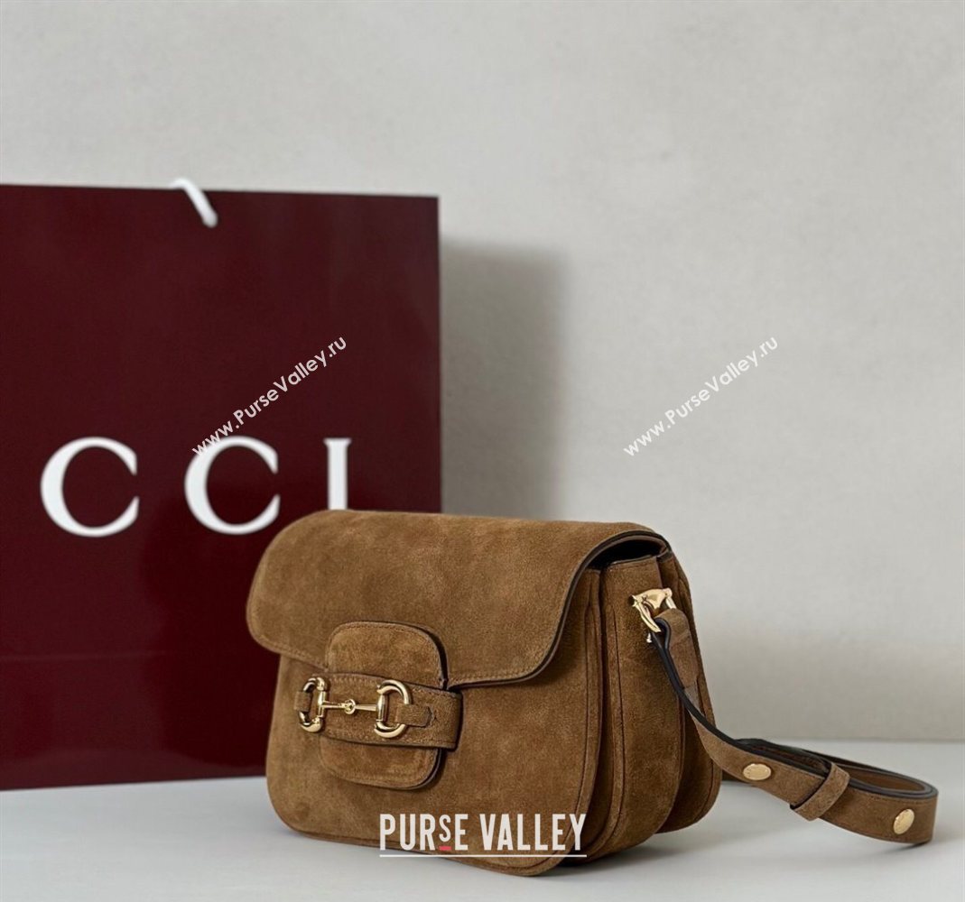 Gucci Horsebit 1955 Aura mini shoulder bag in Suede Brown 2025 847064 (DLH-251124127)