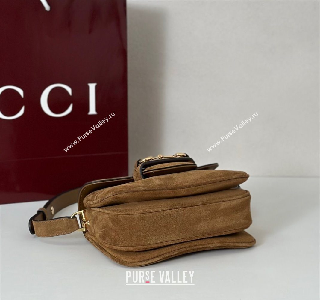 Gucci Horsebit 1955 Aura mini shoulder bag in Suede Brown 2025 847064 (DLH-251124127)