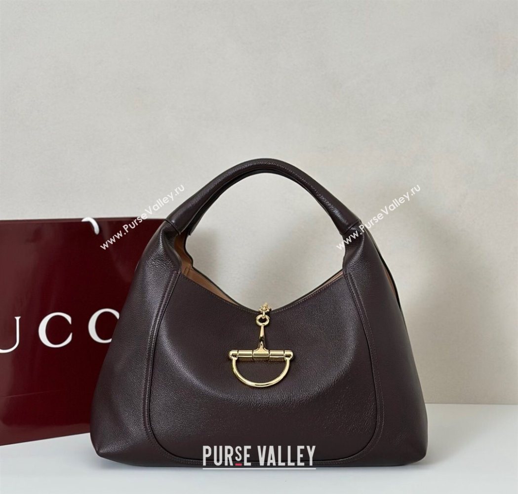 Gucci Softbit Leather Maxi Shoulder Bag with Oversized Half Horsebit Dark Brown 2025 837466 (DLH-251124105)